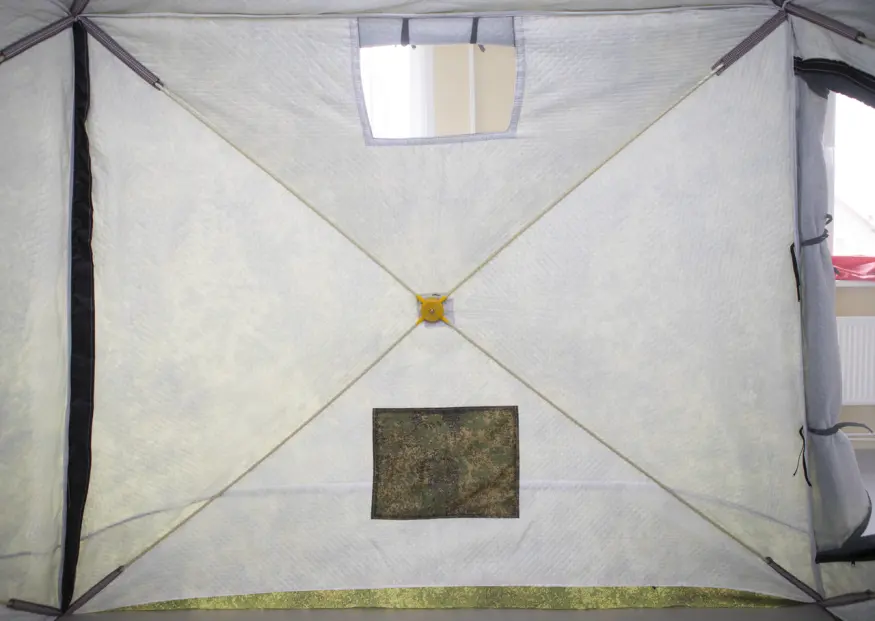 Палатка зимняя КУБ 4 камуфляж (трехслойная), с навесом