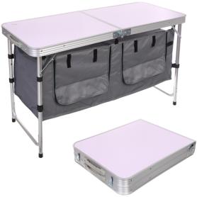 Стол кемпинговый складной 120*47*54-70 см, с 2-мя подвесными отделениями