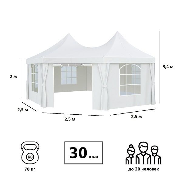 Шатер-беседка 1052 2,5х2,5х2,5х2,5х3,4м полиэстер, Green Glade
