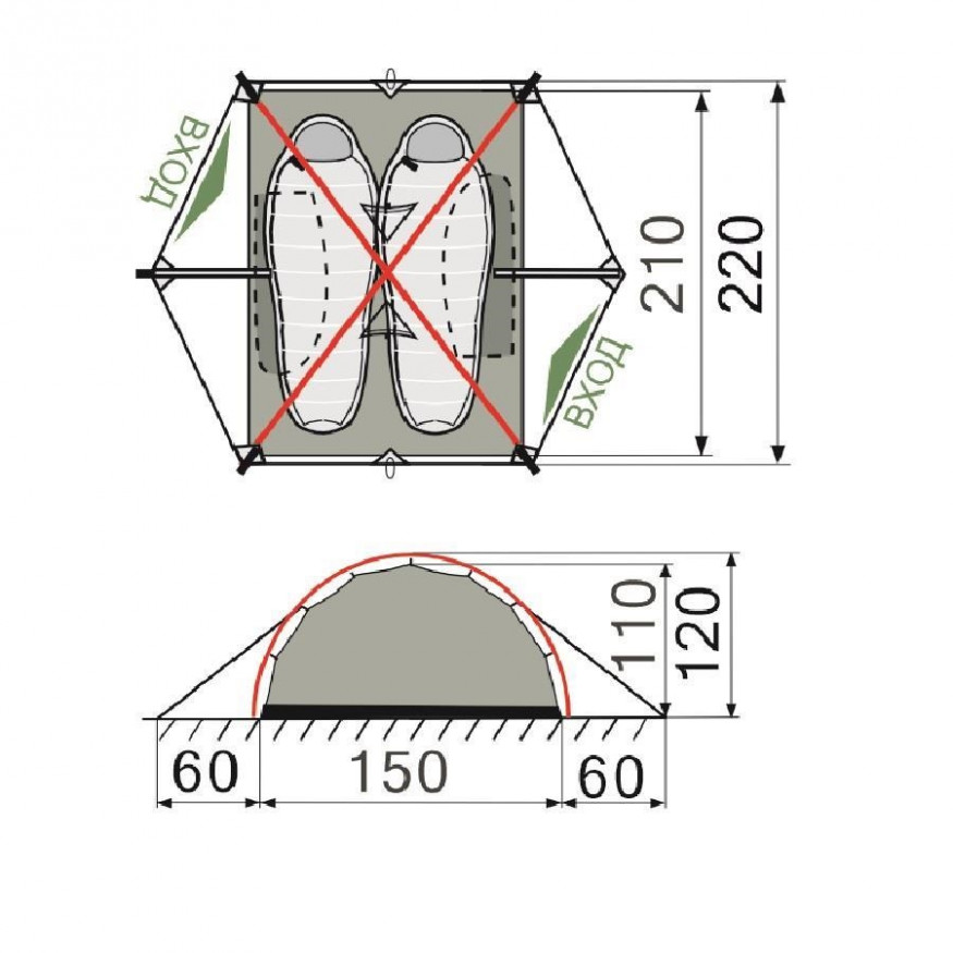 Палатка RockLand Peak 2-местная v2, зелёный цвет
